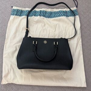 Tory Burch Black Saffiano Robinson Mini EW Gold Logo